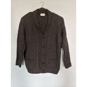 SAOL Aran 100% Merino Wool Irish Fisherman Men Sweater Cable Knit Shawl Pullover